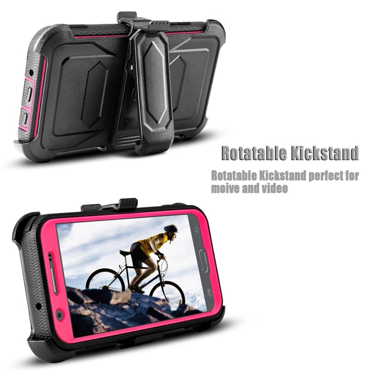 2-in-1 Heavy Duty PC + TPU Belt Clip Kickstand Case for Samsung Galaxy J3 (2017) EU Version / J3 Pro (2017) / J3 Prime / J3 Emerge SM-J327 - Rose-4