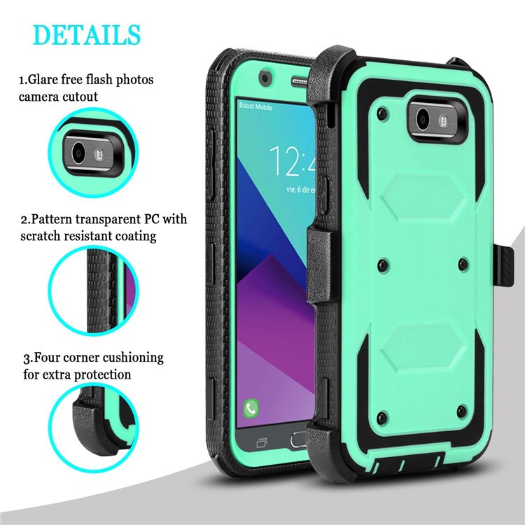 2-in-1 Heavy Duty PC + TPU Belt Clip Kickstand Mobile Phone Cover for Samsung Galaxy J3 (2017) EU Version / J3 Pro (2017) / J3 Prime / J3 Emerge SM-J327 - Cyan-3