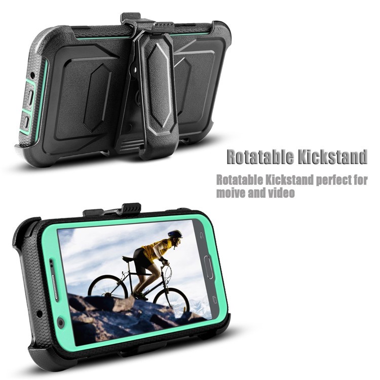 2-in-1 Heavy Duty PC + TPU Belt Clip Kickstand Mobile Phone Cover for Samsung Galaxy J3 (2017) EU Version / J3 Pro (2017) / J3 Prime / J3 Emerge SM-J327 - Cyan-4
