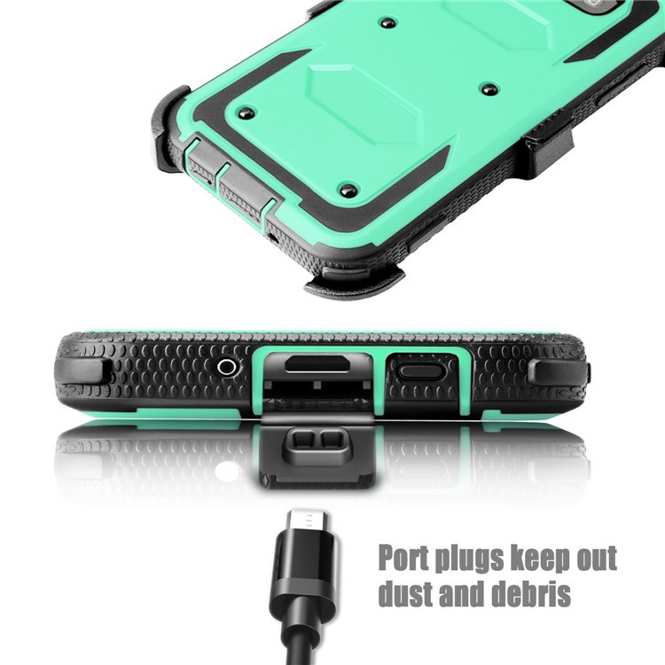 2-in-1 Heavy Duty PC + TPU Belt Clip Kickstand Mobile Phone Cover for Samsung Galaxy J3 (2017) EU Version / J3 Pro (2017) / J3 Prime / J3 Emerge SM-J327 - Cyan-5