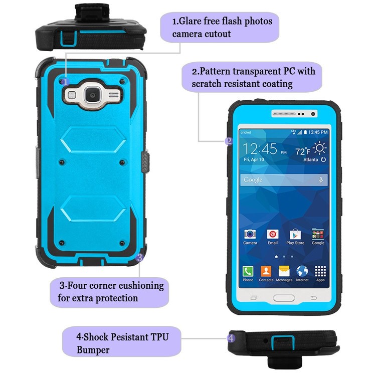 PC + TPU Belt Clip Kickstand Hybrid Shockproof Phone Cover for Samsung Galaxy J2 Prime SM-G532 / Grand Prime SM-G530H - Blue-7
