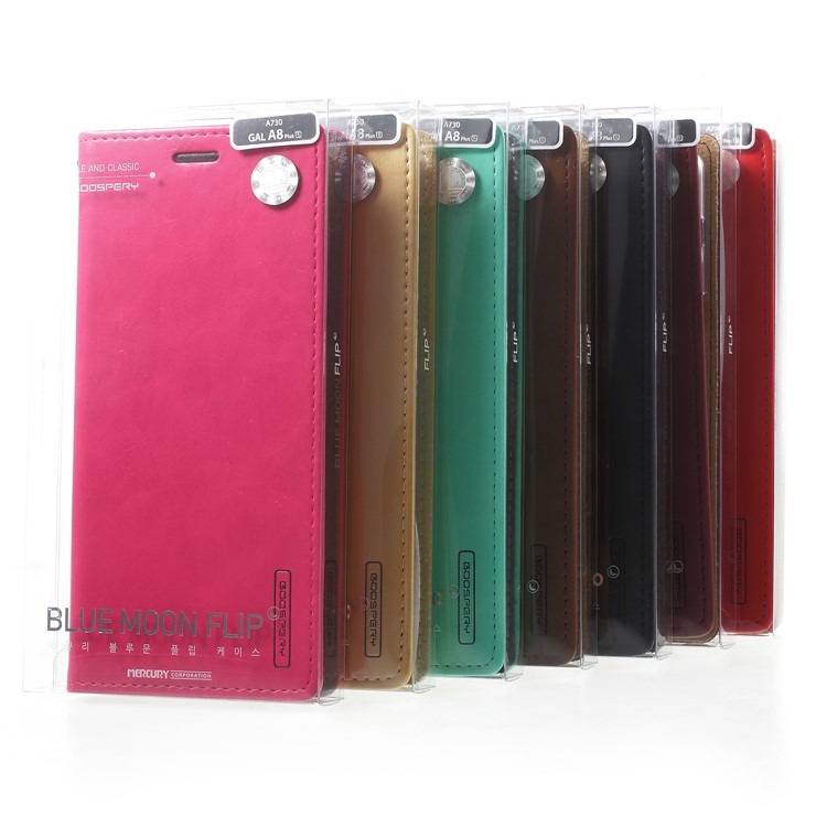 MERCURY GOOSPERY Blue Moon Leather Wallet Case for Samsung Galaxy A8 (2018) - Red-6