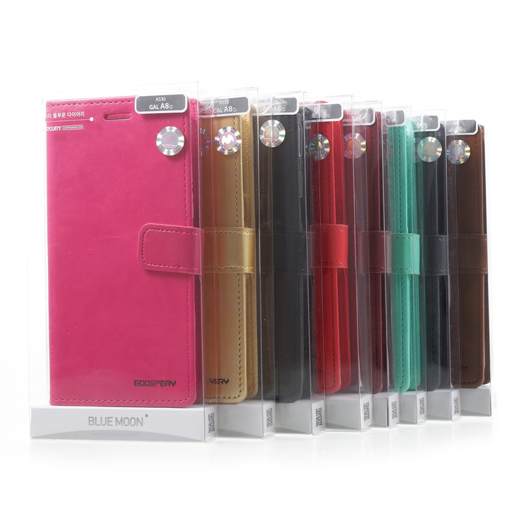 MERCURY GOOSPERY Blue Moon Leather Magnetic Stand Wallet Case for Samsung Galaxy A8 (2018) - Red-6