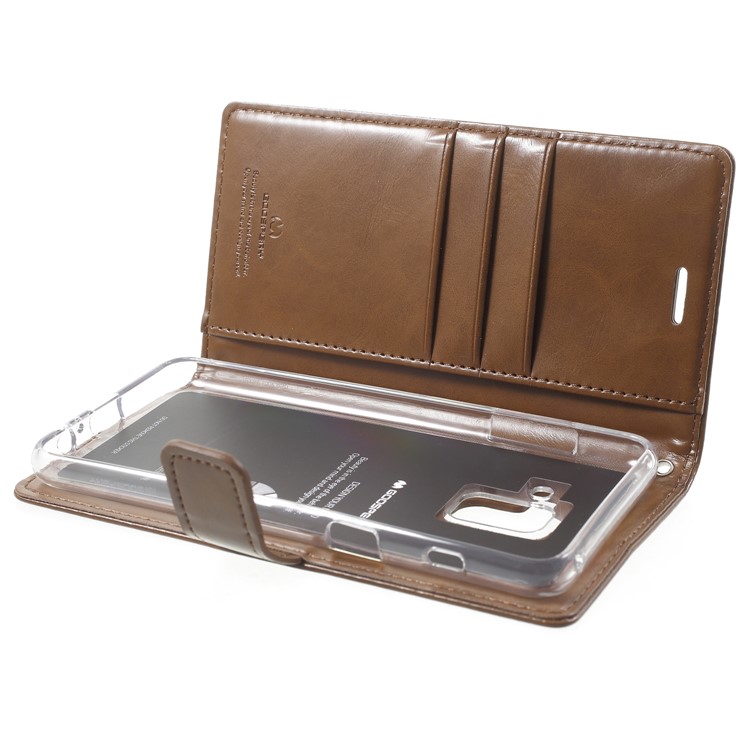 MERCURY GOOSPERY Blue Moon Leather Magnetic Stand Wallet Cell Phone Cover for Samsung Galaxy A8 (2018) - Coffee-5