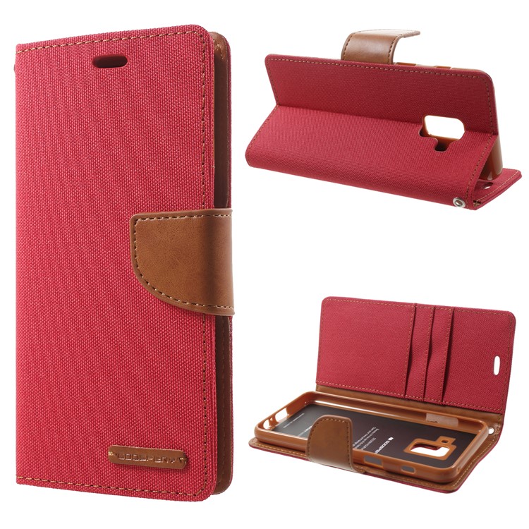 MERCURY GOOSPERY Canvas Leather Wallet Case for Samsung Galaxy A8 (2018) - Red-1