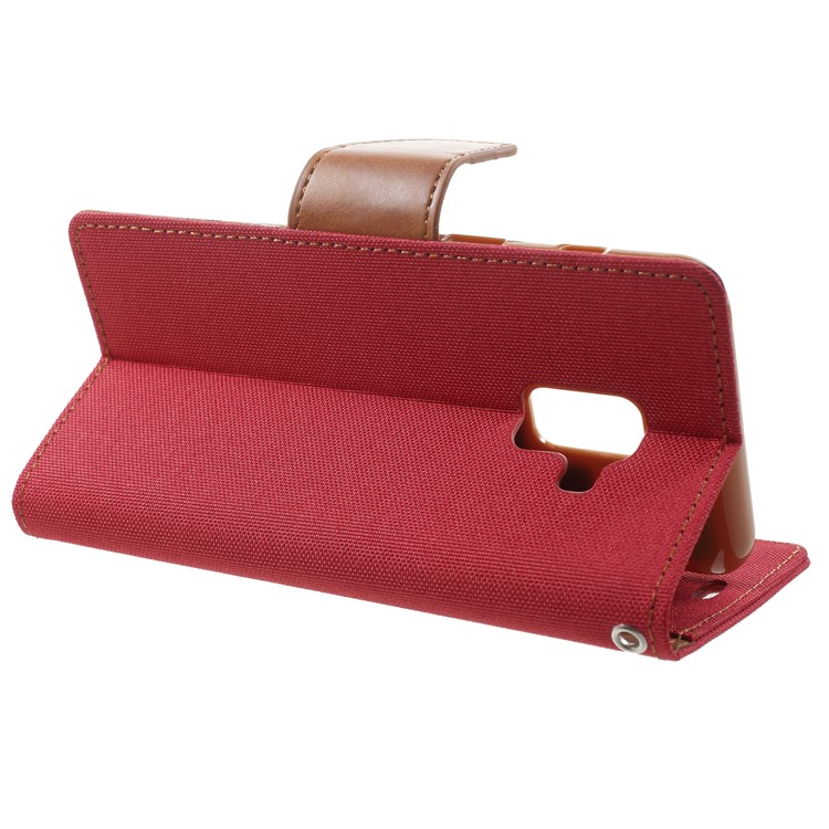 MERCURY GOOSPERY Canvas Leather Wallet Case for Samsung Galaxy A8 (2018) - Red-4