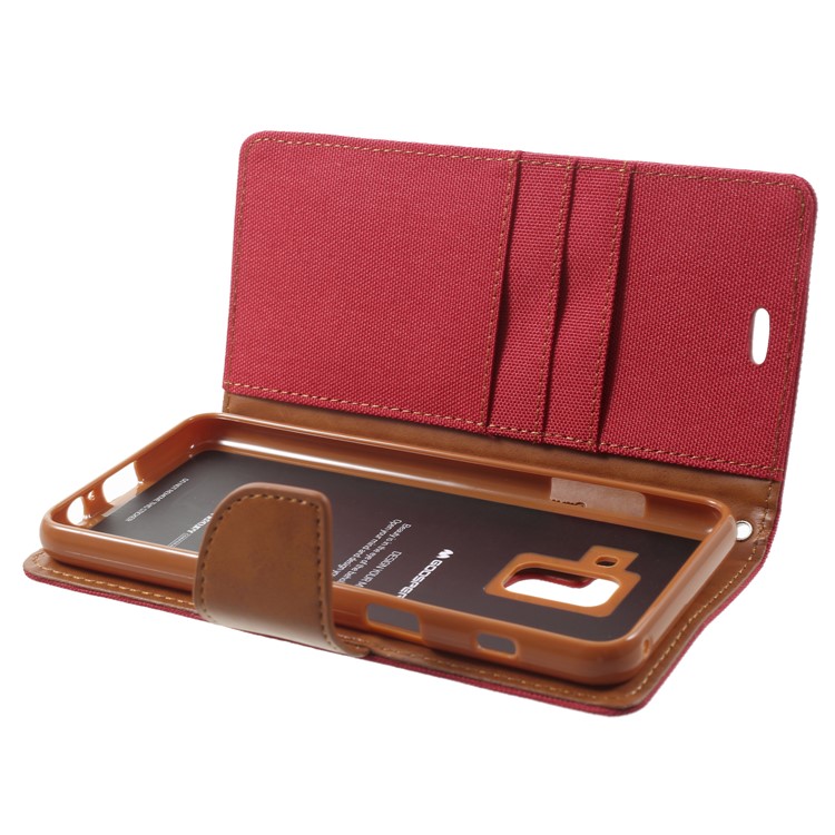 MERCURY GOOSPERY Canvas Leather Wallet Case for Samsung Galaxy A8 (2018) - Red-5