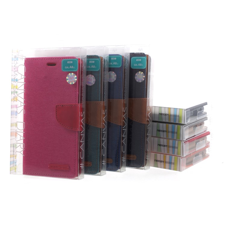 MERCURY GOOSPERY Canvas Leather Wallet Case for Samsung Galaxy A8 (2018) - Red-6