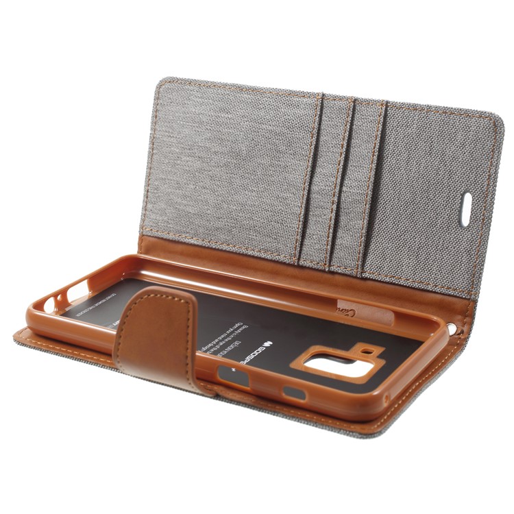 MERCURY GOOSPERY Canvas Leather Wallet Case Shell for Samsung Galaxy A8 (2018) - Grey-5