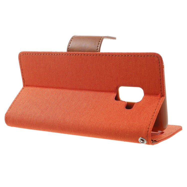 MERCURY GOOSPERY Canvas Leather Wallet Cover Shell for Samsung Galaxy A8 (2018) - Orange-4