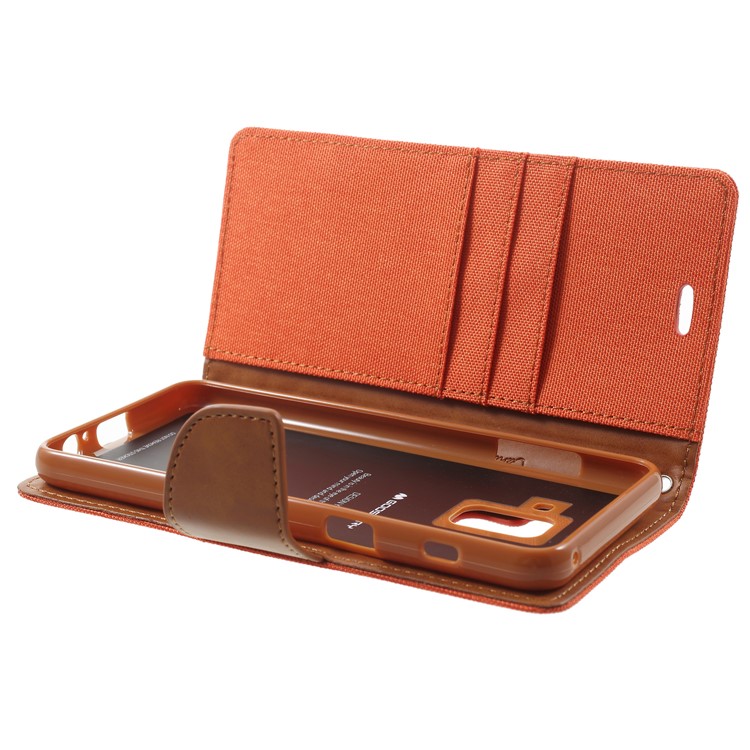 MERCURY GOOSPERY Canvas Leather Wallet Cover Shell for Samsung Galaxy A8 (2018) - Orange-5