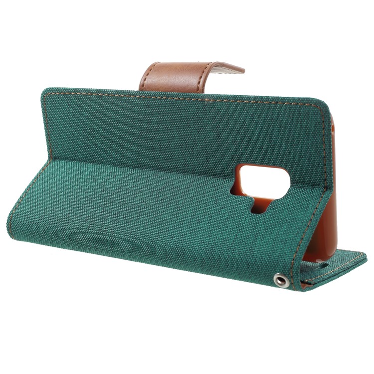 MERCURY GOOSPERY Canvas Leather Wallet Case Phone Shell for Samsung Galaxy A8 (2018) - Green-4