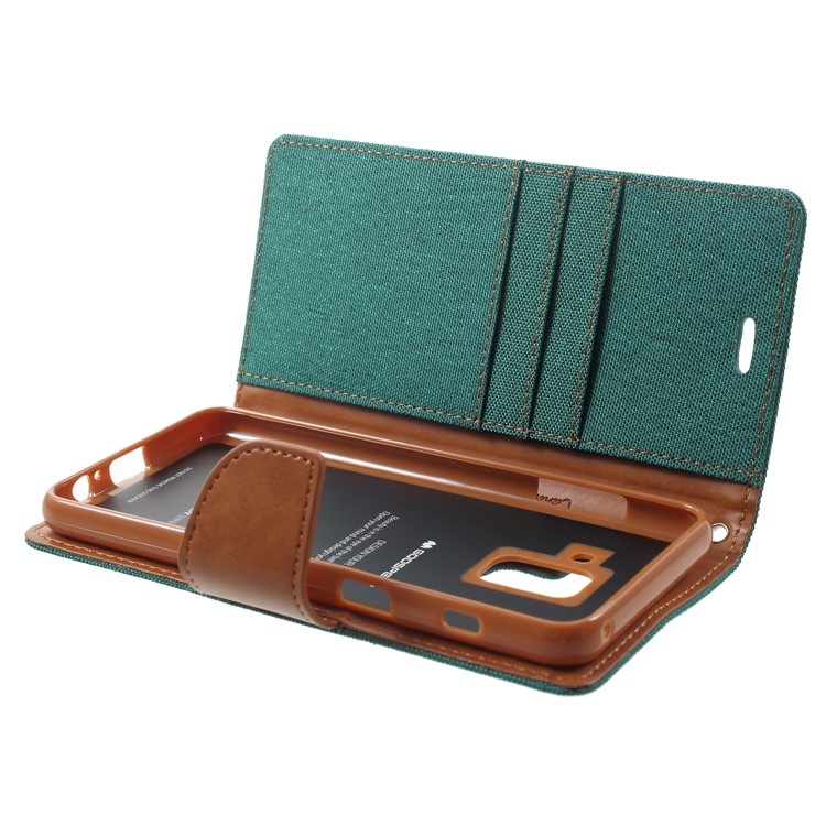 MERCURY GOOSPERY Canvas Leather Wallet Case Phone Shell for Samsung Galaxy A8 (2018) - Green-5