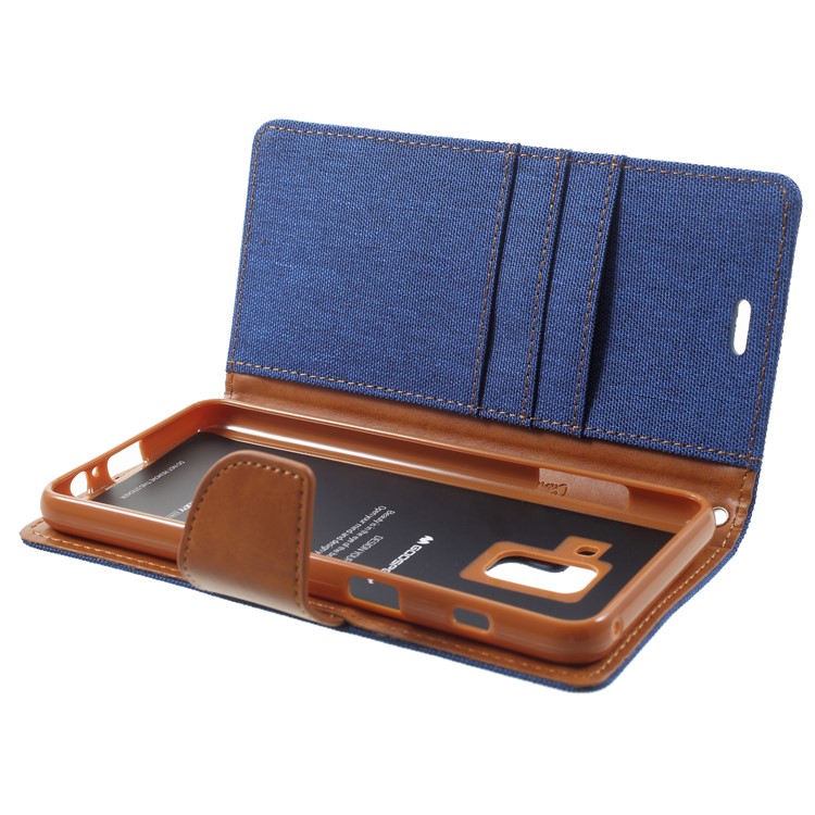 MERCURY GOOSPERY Canvas Leather Stand Case with Card Slots for Samsung Galaxy A8 (2018) - Baby Blue-5