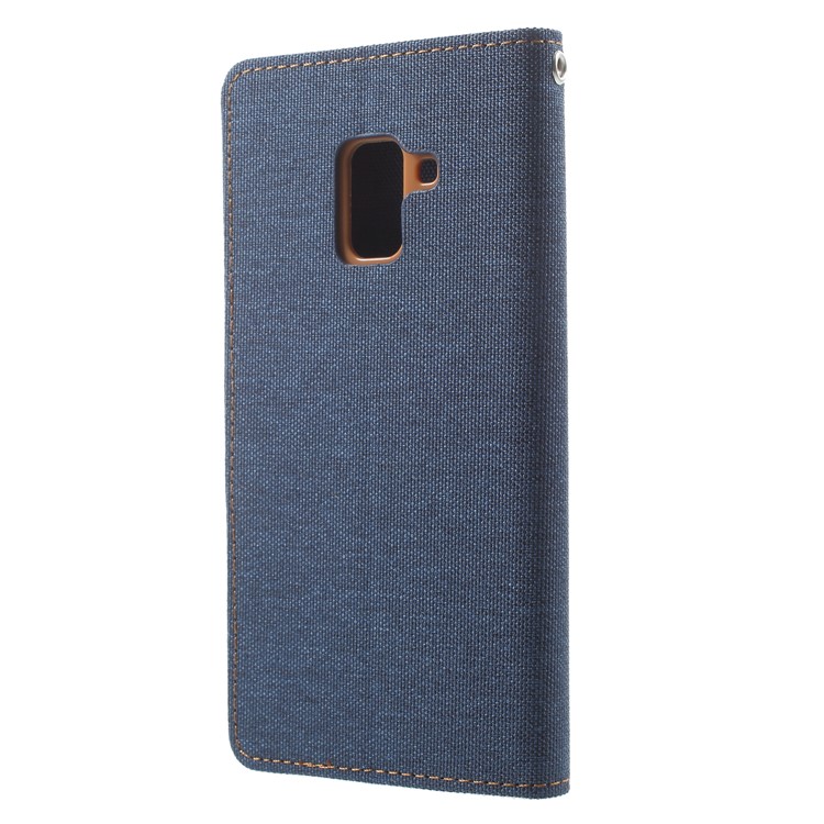 MERCURY GOOSPERY Canvas Leather Stand Cover with Card Slots for Samsung Galaxy A8 (2018) - Dark Blue-2