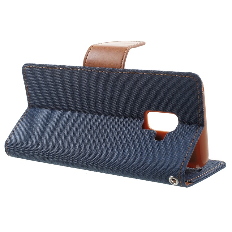 MERCURY GOOSPERY Canvas Leather Stand Cover with Card Slots for Samsung Galaxy A8 (2018) - Dark Blue-4