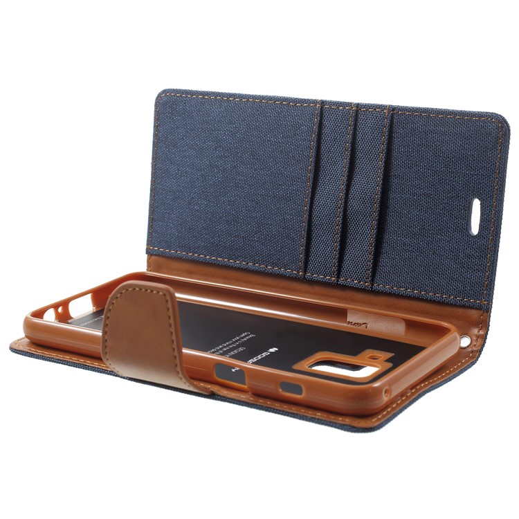 MERCURY GOOSPERY Canvas Leather Stand Cover with Card Slots for Samsung Galaxy A8 (2018) - Dark Blue-5