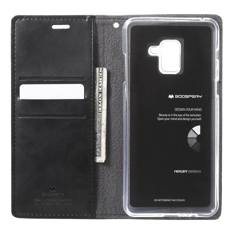 MERCURY GOOSPERY Blue Moon Leather Wallet Cover for Samsung Galaxy A8+ (2018) - Black-5