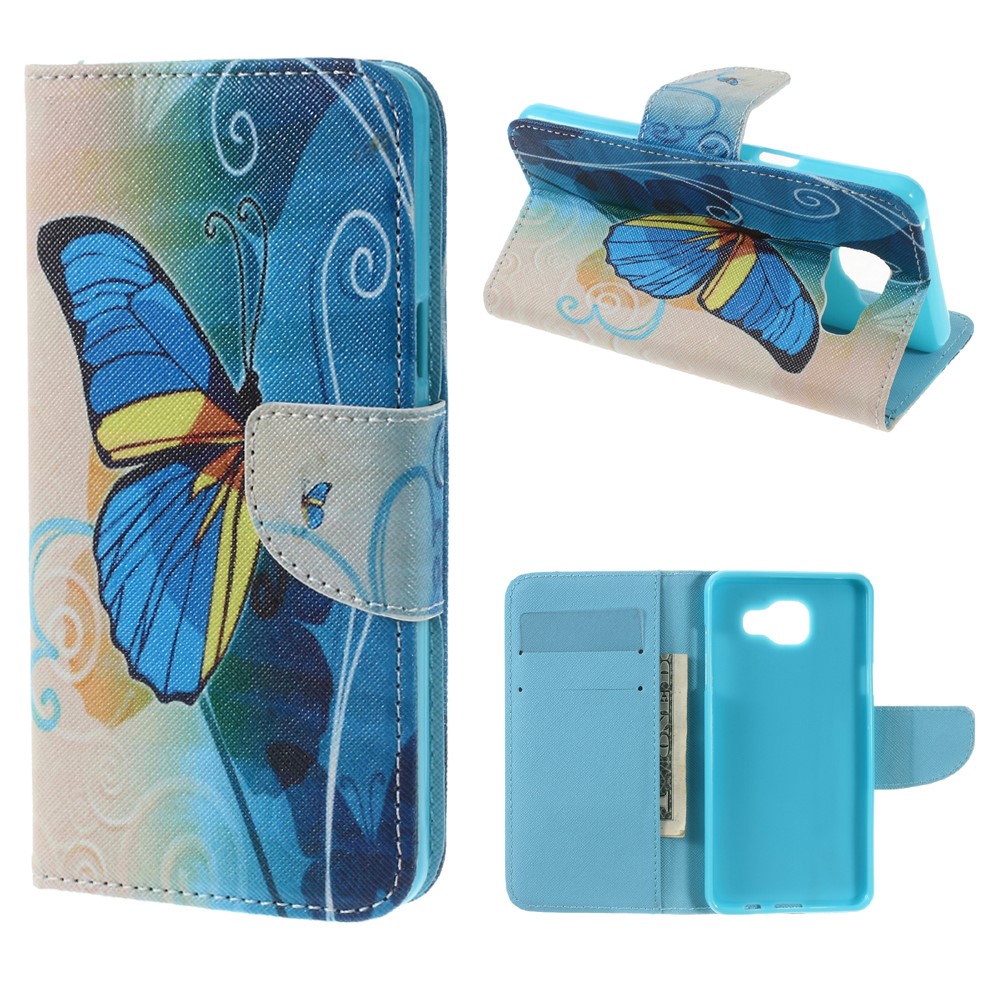 Magnetic Leather Stand Cover for Samsung Galaxy A5 SM-A510F (2016) - Blue Butterfly-1