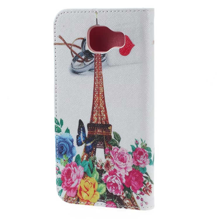 Wallet Leather Stand Cover Case for Samsung Galaxy A5 SM-A510F (2016) - Eiffel Tower & Flowers-2