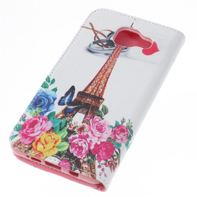 Wallet Leather Stand Cover Case for Samsung Galaxy A5 SM-A510F (2016) - Eiffel Tower & Flowers-5