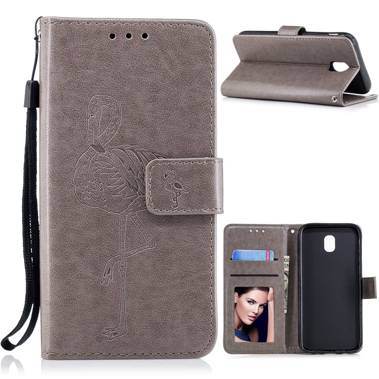 Imprinted Flamingo Pattern Leather Magnetic Phone Casing with Strap for Samsung Galaxy J5 Pro (2017) / J5 (2017) EU Version - Grey-1