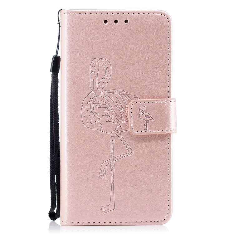 Imprinted Flamingo Pattern Leather Magnetic Case with Strap for Samsung Galaxy J3 (2017) EU Version / J3 Pro (2017) - Rose Gold-2