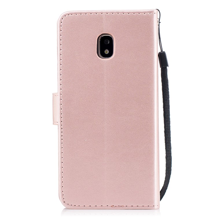Imprinted Flamingo Pattern Leather Magnetic Case with Strap for Samsung Galaxy J3 (2017) EU Version / J3 Pro (2017) - Rose Gold-3