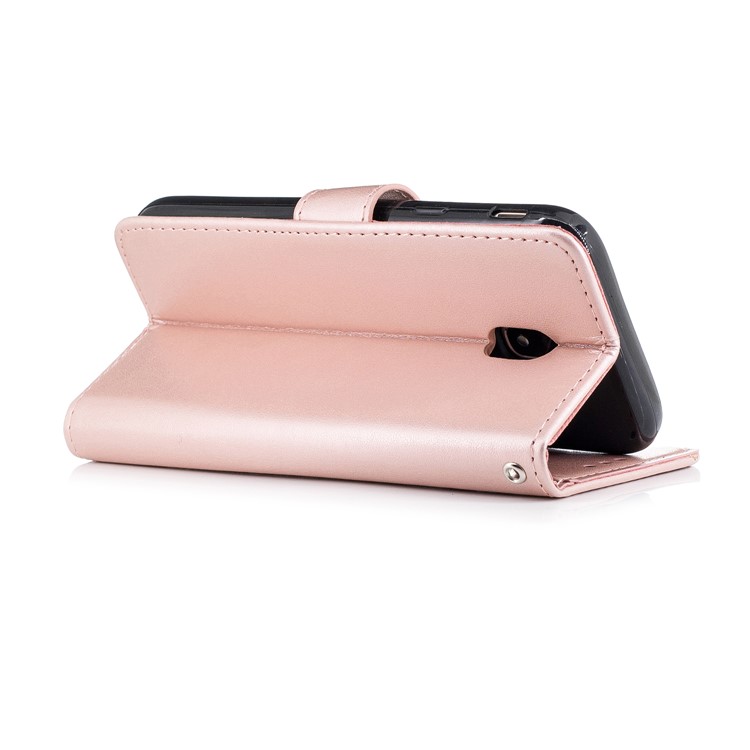 Imprinted Flamingo Pattern Leather Magnetic Case with Strap for Samsung Galaxy J3 (2017) EU Version / J3 Pro (2017) - Rose Gold-4