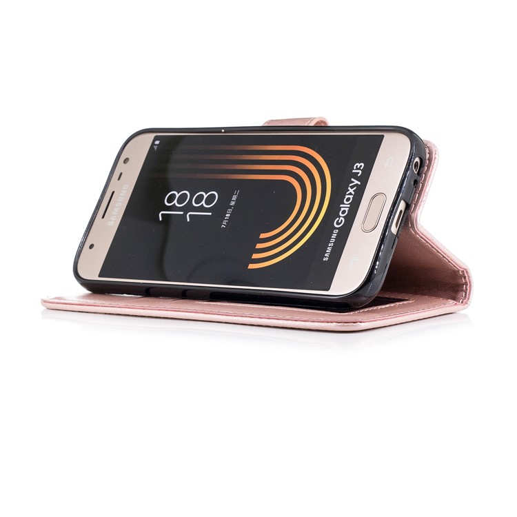 Imprinted Flamingo Pattern Leather Magnetic Case with Strap for Samsung Galaxy J3 (2017) EU Version / J3 Pro (2017) - Rose Gold-5