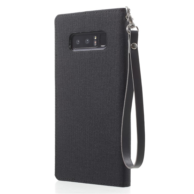 MERCURY GOOSPERY Canvas Flip Card Holder Leather Case with Strap for Samsung Galaxy Note 8 SM-N950 - Black-2