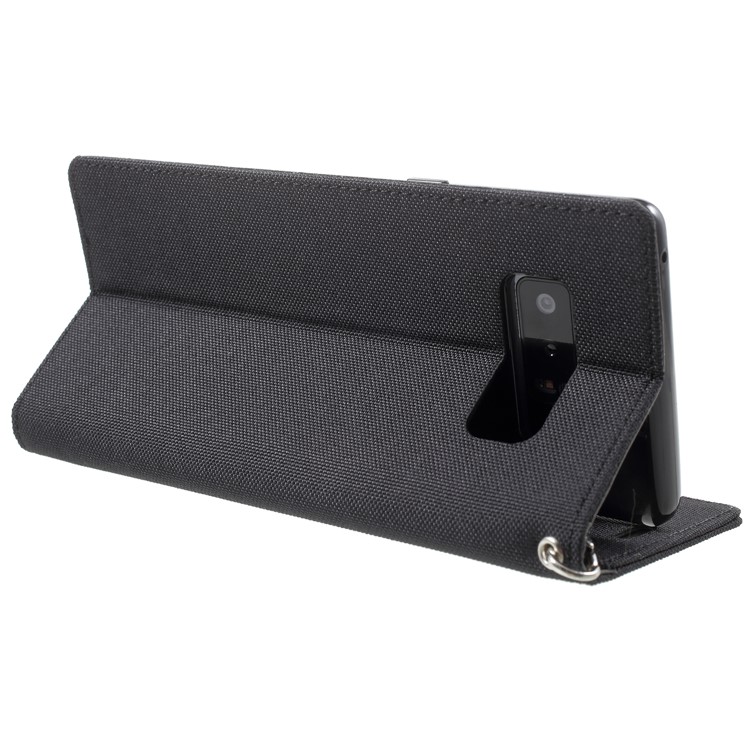 MERCURY GOOSPERY Canvas Flip Card Holder Leather Case with Strap for Samsung Galaxy Note 8 SM-N950 - Black-5