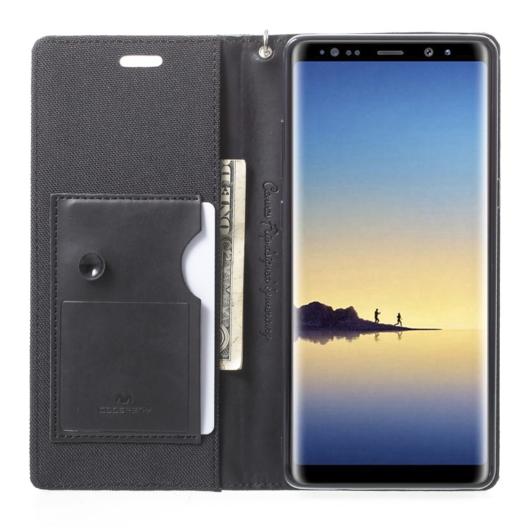 MERCURY GOOSPERY Canvas Flip Card Holder Leather Case with Strap for Samsung Galaxy Note 8 SM-N950 - Black-6