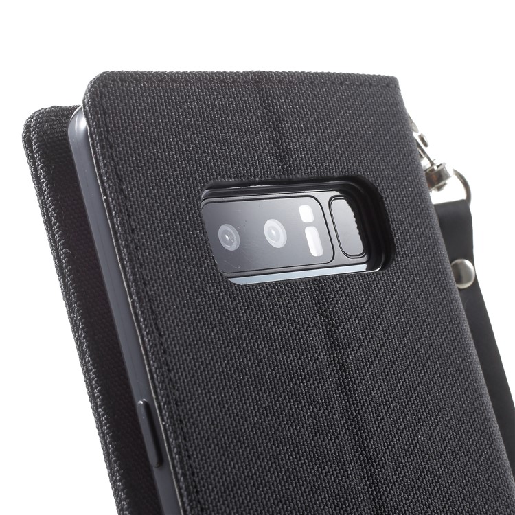 MERCURY GOOSPERY Canvas Flip Card Holder Leather Case with Strap for Samsung Galaxy Note 8 SM-N950 - Black-7