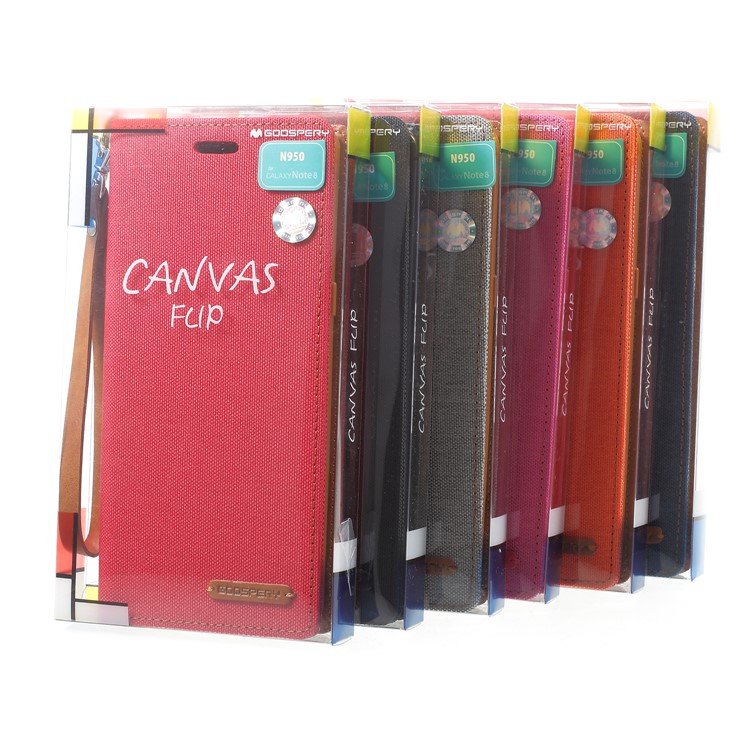 MERCURY GOOSPERY Canvas Flip Card Holder Leather Case with Strap for Samsung Galaxy Note 8 SM-N950 - Black-9