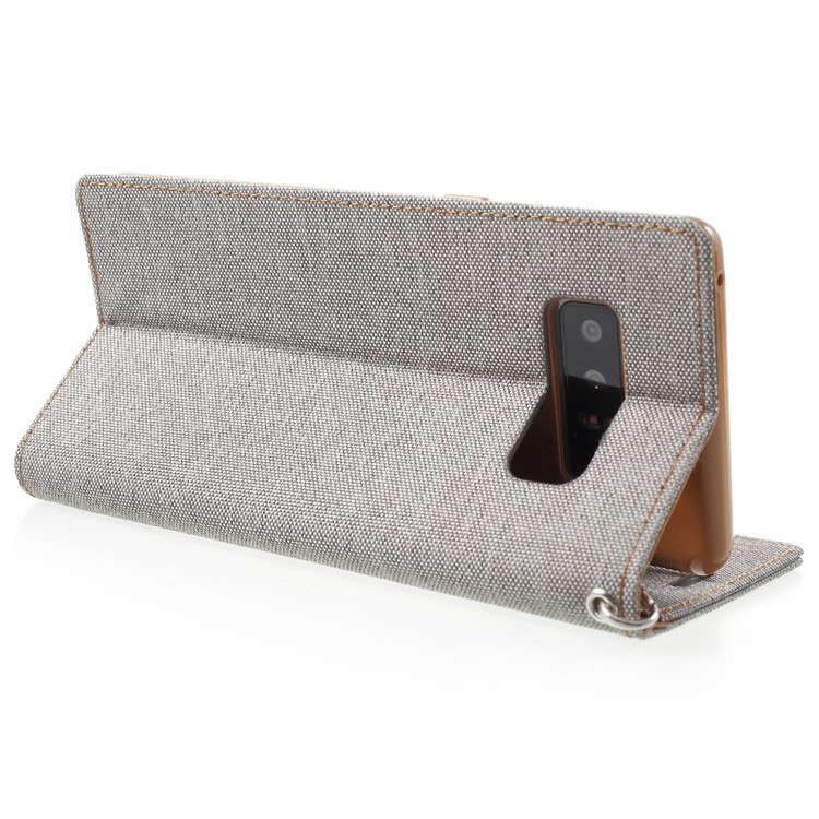 MERCURY GOOSPERY Canvas Flip Card Slot Leather Case with Strap for Samsung Galaxy Note 8 SM-N950 - Grey-5