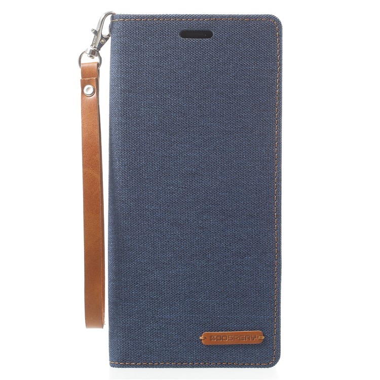 

MERCURY GOOSPERY Canvas Flip Card Holder Leather Mobile Phone Case with Strap for Samsung Galaxy Note 8 SM-N950 - Blue