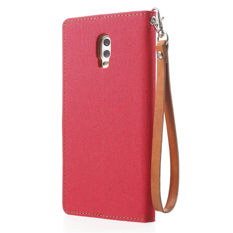MERCURY GOOSPERY Canvas Flip Card Holder Leather Case with Strap for Samsung Galaxy J7+ / C8 - Red-2
