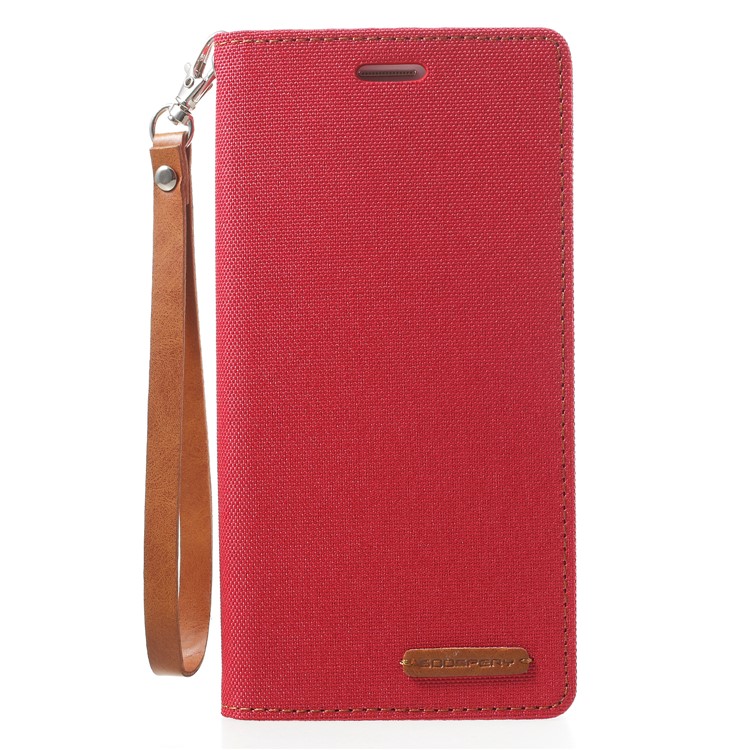 MERCURY GOOSPERY Canvas Flip Card Holder Leather Case with Strap for Samsung Galaxy J7+ / C8 - Red-3
