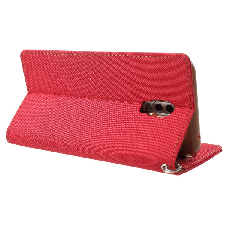 MERCURY GOOSPERY Canvas Flip Card Holder Leather Case with Strap for Samsung Galaxy J7+ / C8 - Red-5