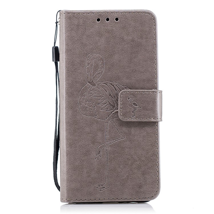 Imprinted Flamingo Pattern Leather Magnetic Cover with Strap for Samsung Galaxy A8 (2018) - Grey-2