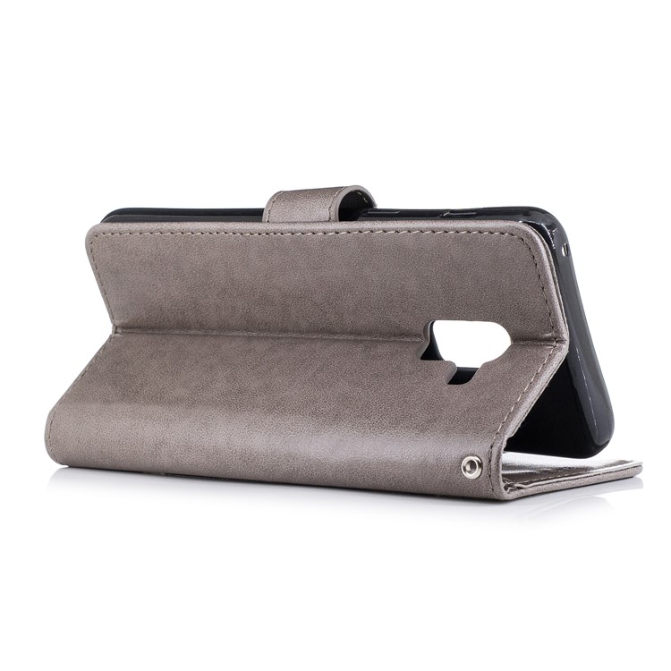 Imprinted Flamingo Pattern Leather Magnetic Cover with Strap for Samsung Galaxy A8 (2018) - Grey-4
