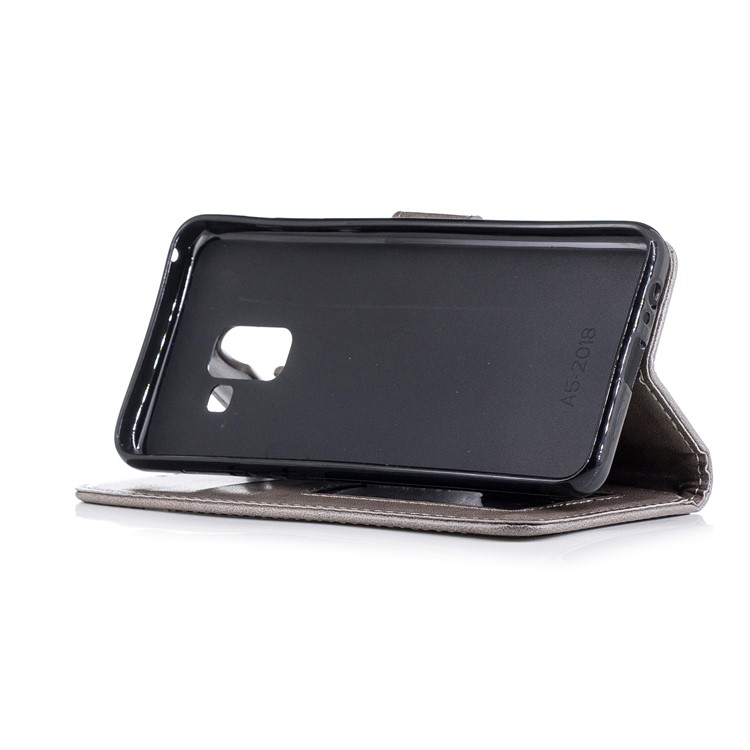 Imprinted Flamingo Pattern Leather Magnetic Cover with Strap for Samsung Galaxy A8 (2018) - Grey-5