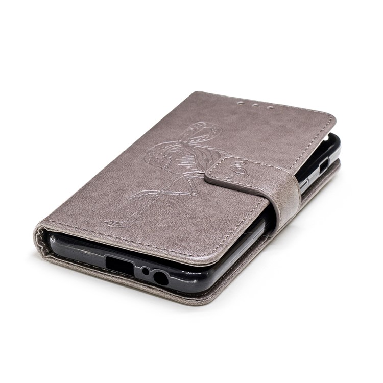Imprinted Flamingo Pattern Leather Magnetic Cover with Strap for Samsung Galaxy A8 (2018) - Grey-6