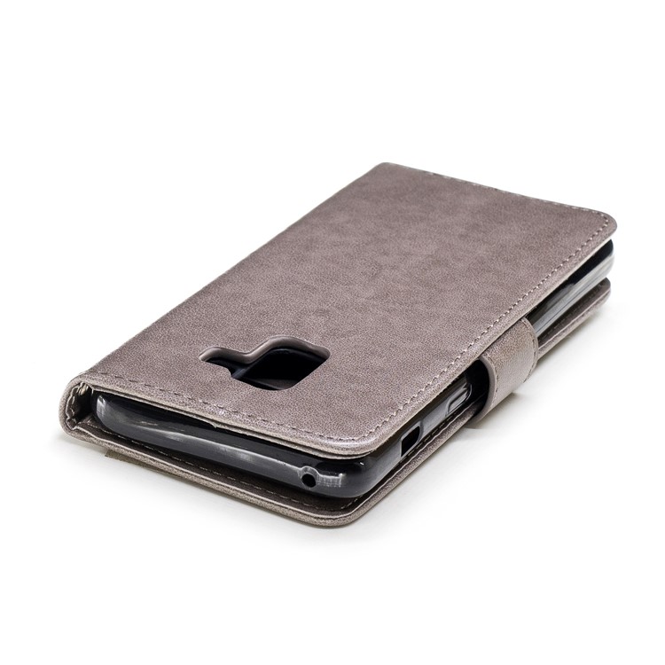 Imprinted Flamingo Pattern Leather Magnetic Cover with Strap for Samsung Galaxy A8 (2018) - Grey-7