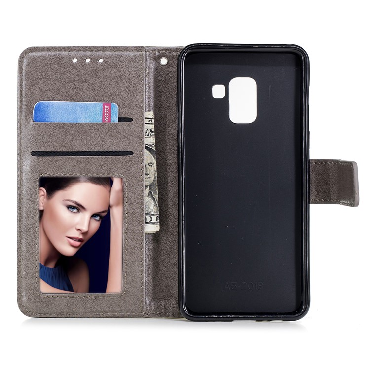 Imprinted Flamingo Pattern Leather Magnetic Cover with Strap for Samsung Galaxy A8 (2018) - Grey-8