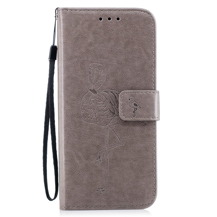 Imprinted Flamingo Wallet Stand Leather Flip Case with Strap for Samsung Galaxy S8+ G955 - Grey-2