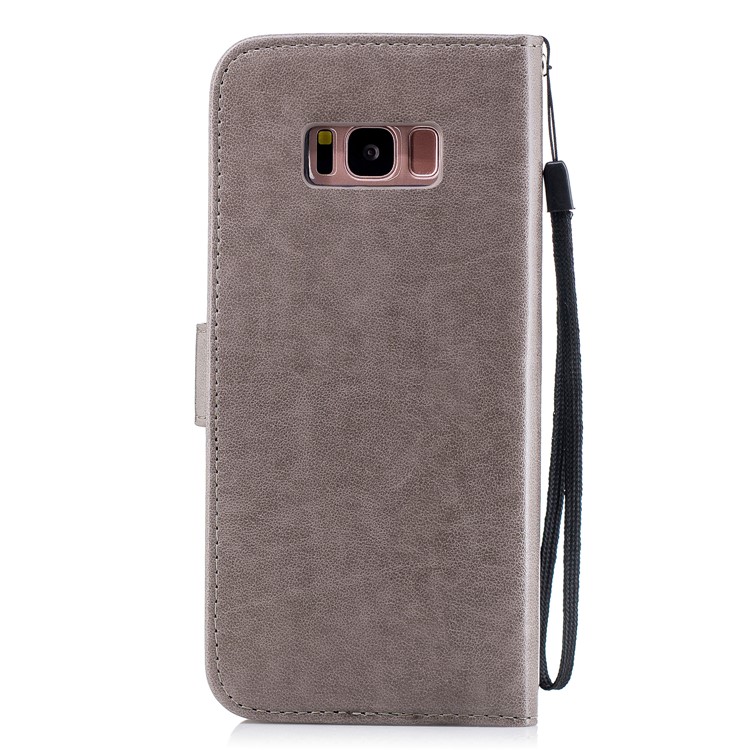 Imprinted Flamingo Wallet Stand Leather Flip Case with Strap for Samsung Galaxy S8+ G955 - Grey-3