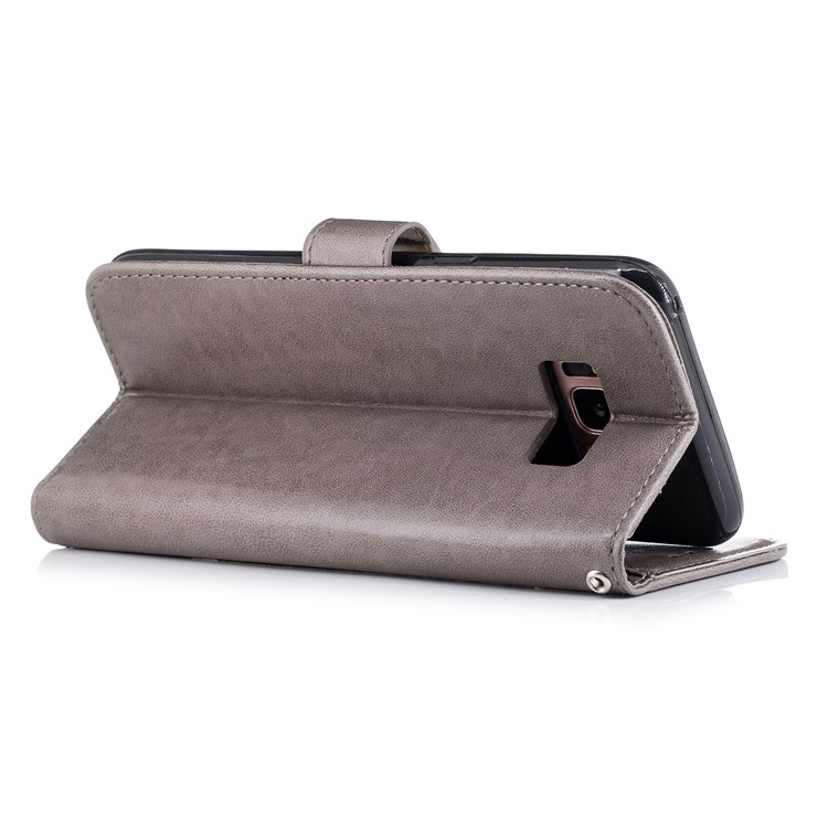 Imprinted Flamingo Wallet Stand Leather Flip Case with Strap for Samsung Galaxy S8+ G955 - Grey-4