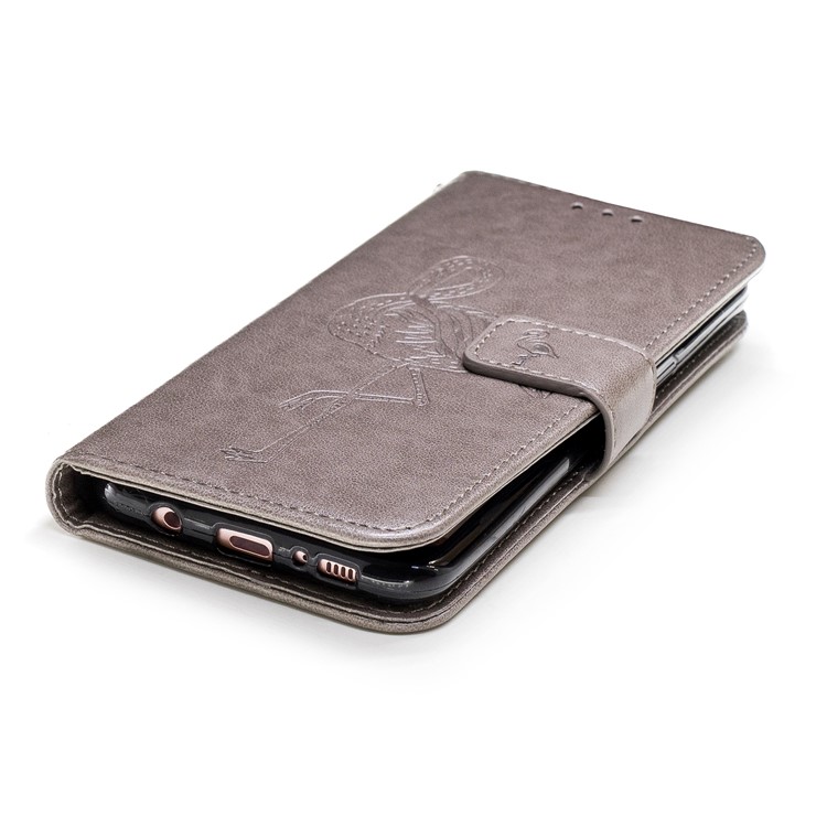 Imprinted Flamingo Wallet Stand Leather Flip Case with Strap for Samsung Galaxy S8+ G955 - Grey-6